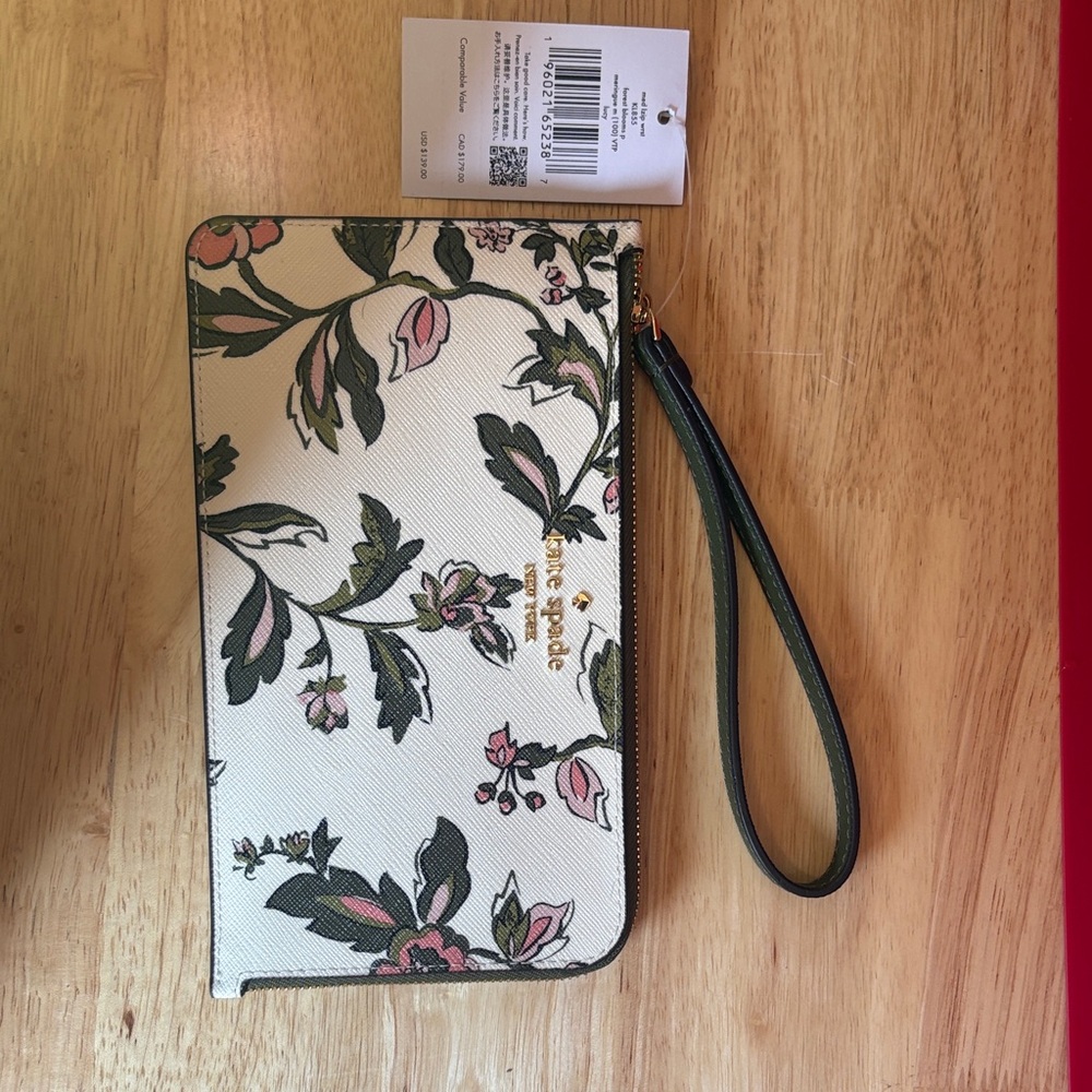 Kate Spade Floral Wristlet - Cream and Green